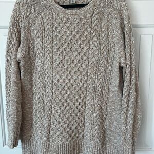 LL Bean Signature Sweater Cozy Cable Knit Sweater in Beige